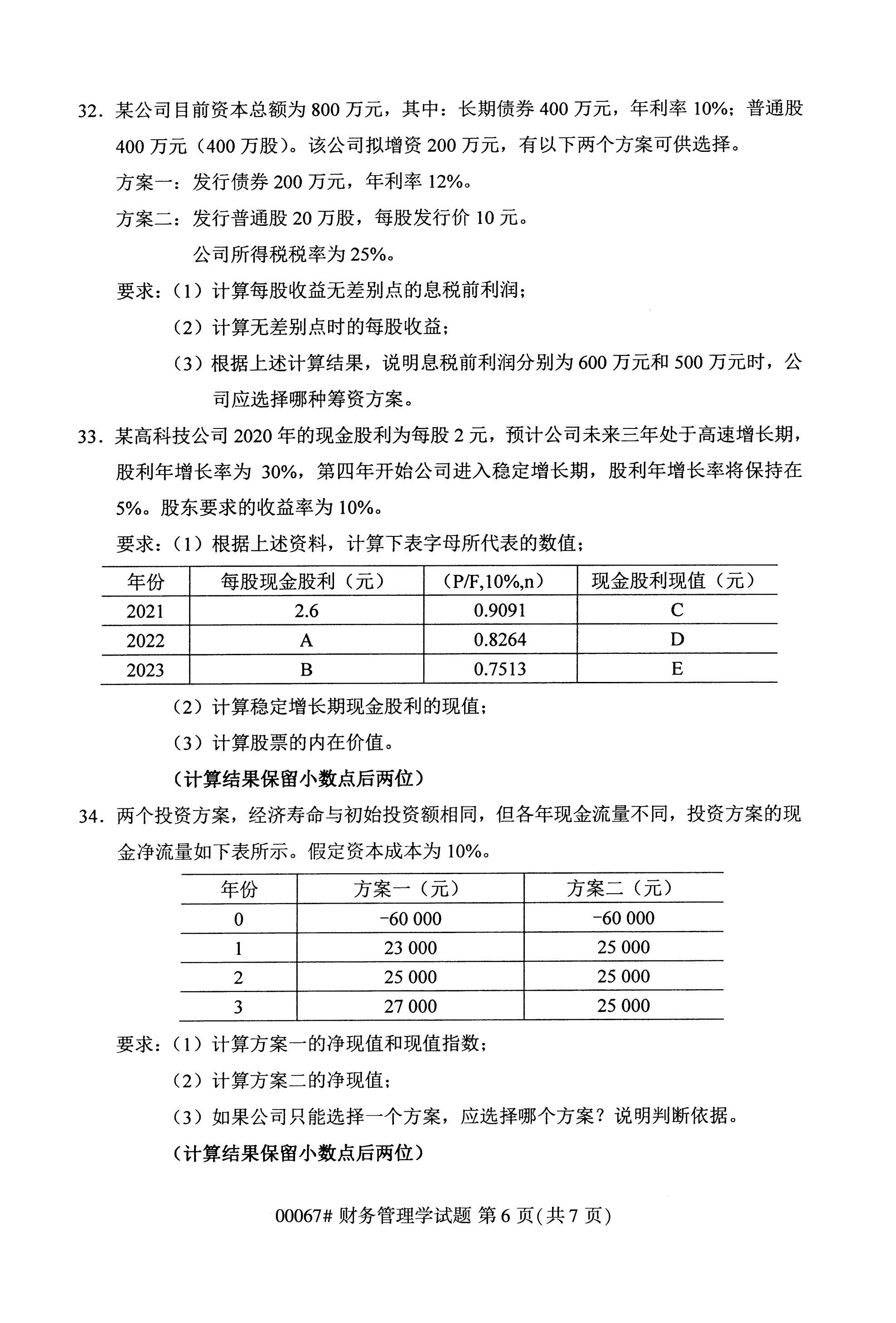 全国2020年10月自学考试00067财务管理学试题(本科)