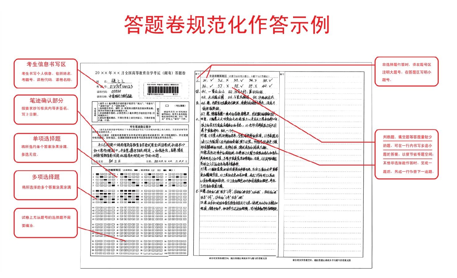 湖南自考答题卡规范参考模板